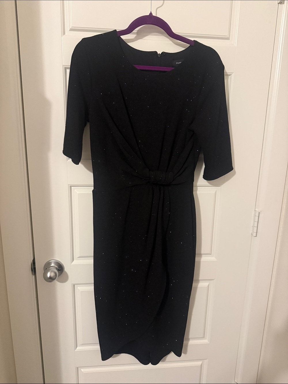 Ivanka Trump Black Sparkle Knot-Front Midi Sheath Dress